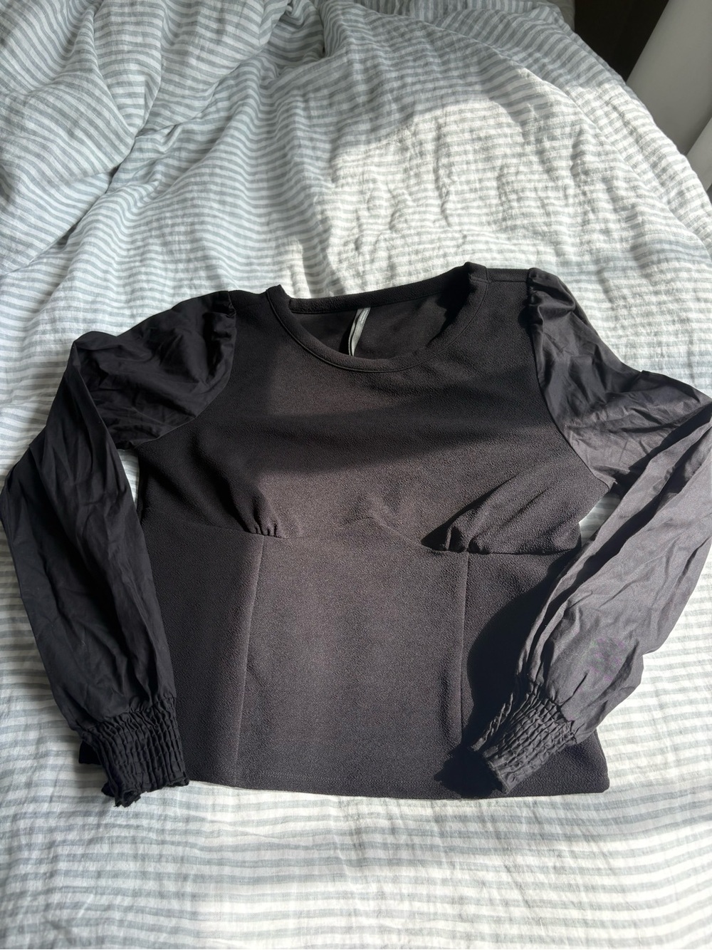 Anthropologie Black Puff-Sleeve Long-Sleeve Top